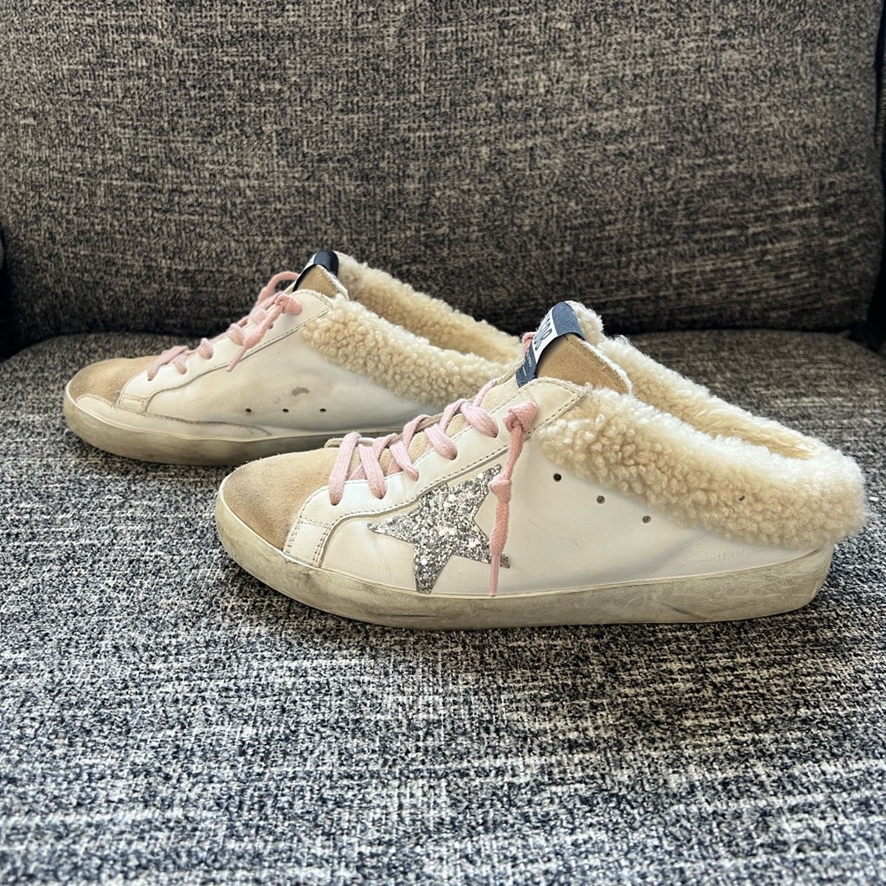 🪿💛 Golden Goose 20mm Super Star Sabot Leather & Shearling Mule Sneakers 💛🪿 - Picture 3 of 10